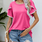 Pom-Pom Trim Flutter Sleeve Round Neck Tee