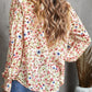 Floral Frill Trim V-Neck Flounce Sleeve Blouse
