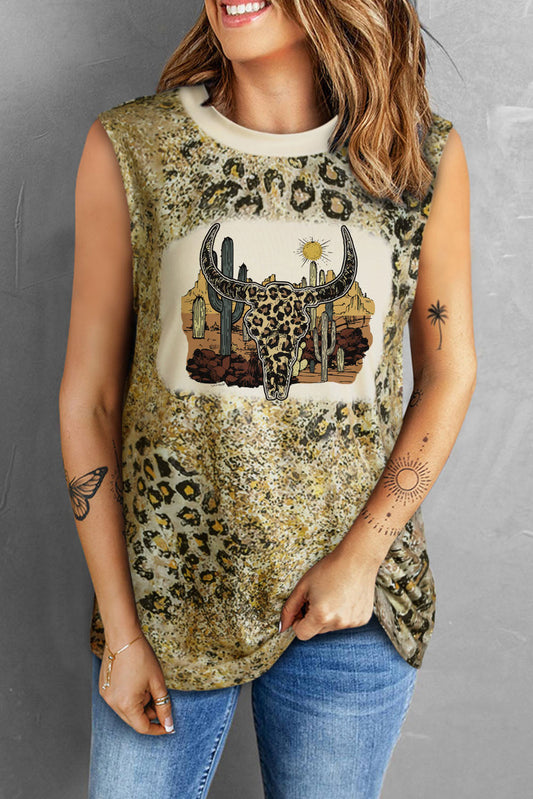 Graphic Leopard Round Neck Tank