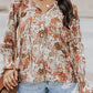 Printed Tie-Neck Long Flounce Sleeve Blouse