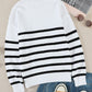 Striped Button Detail Mock Neck Sweater