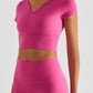Notched Neck Short Sleeve Cropped Sports Top