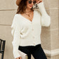 Puff Sleeve V-Neck Fuzzy Cardigan