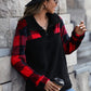 Plaid Quarter-Zip Spliced Fleece Sweatshirt with Pockets