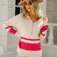 Two-Tone Long Sleeve Zip-Up Knit Top