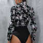Floral Lapel Collar Spliced Bodysuit