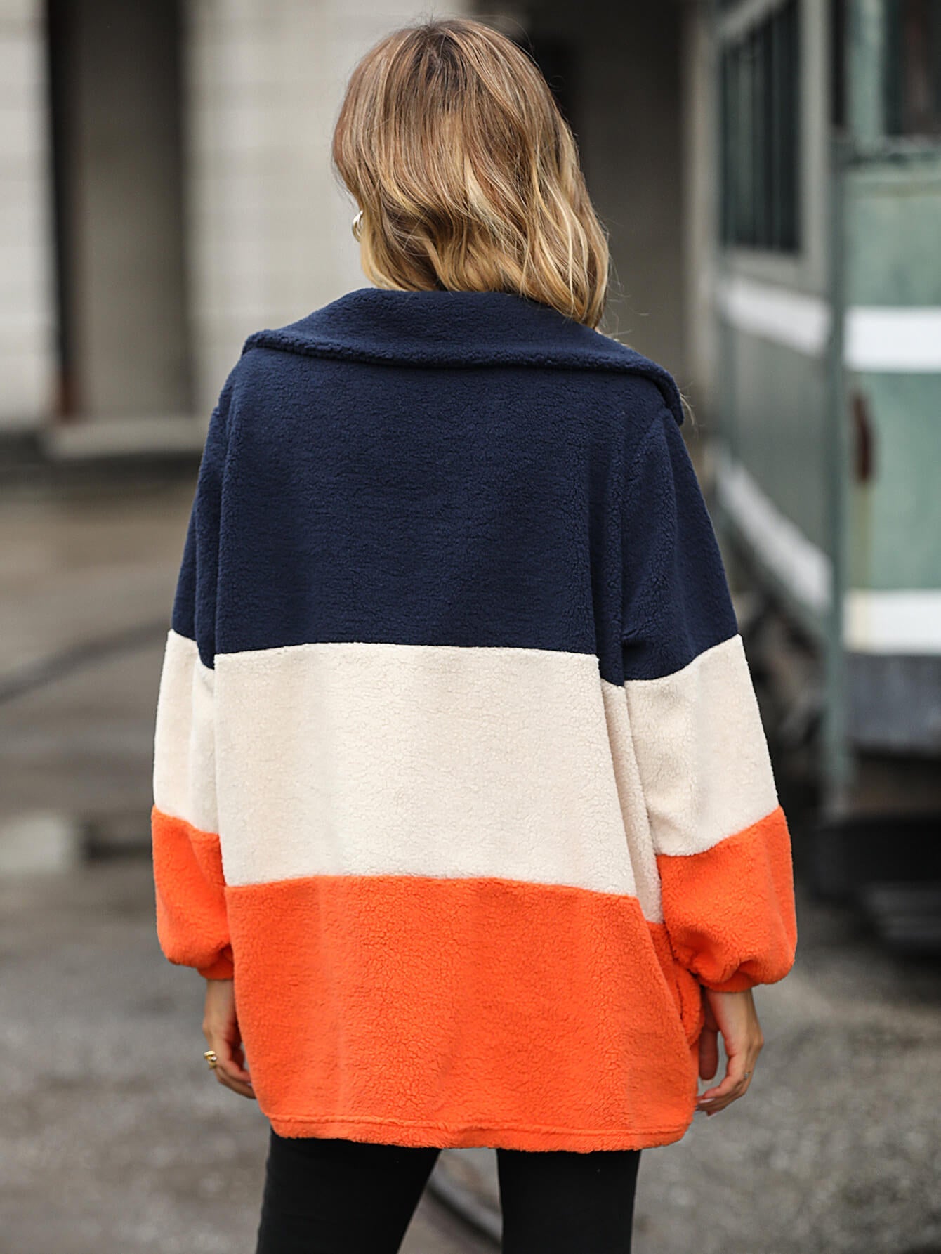 Color Block Quarter-Zip Teddy Pullover