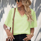 Swiss Dot Lace Trim Flutter Sleeve V-Neck Blouse