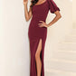 One shoulder Balloon Sleeve Slit Maxi Dress