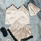 Lace Trim Cami, Shorts, Eye Mask, Scrunchie, and Bag Pajama Set