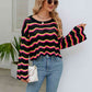Round Neck Openwork Flare Sleeve Knit Top