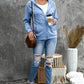 Distressed Zip Up Drawstring Detail Hoodie
