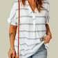 Notched Side Slit Cuffed Blouse