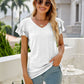 Eyelet Layered Flutter Sleeve V-Neck Top
