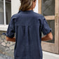 Buttoned Notched Neck Cuffed Sleeve Blouse