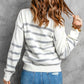 Striped Round Neck Button-Up Cardigan