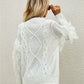 Mixed Knit Fringe Detail Round Neck Sweater