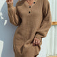 Buttoned V-Neck Dropped Shoulder Sweater Dress
