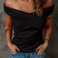 Off-Shoulder Ribbed Crisscross Top
