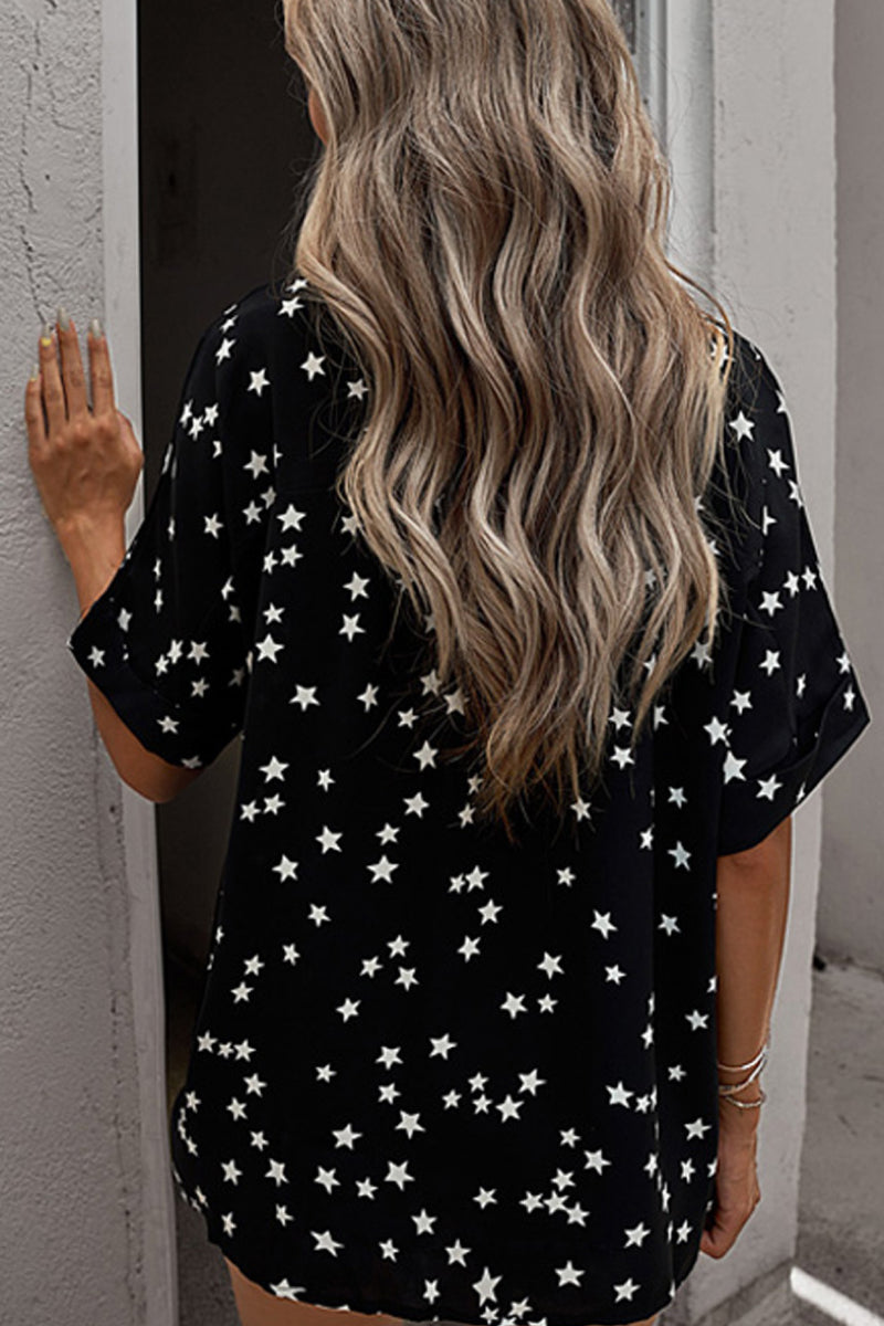 Star Printed Cuff Sleeve Top