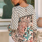 Mixed Floral Geometric Print Ruffled Long Sleeve Blouse