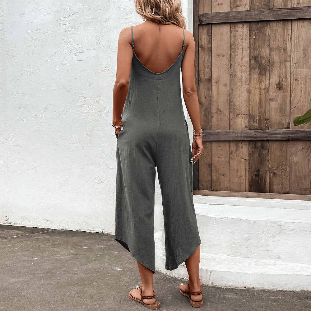 Spaghetti Strap Scoop Neck Jumpsuit with Pockets