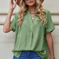 Notched Side Slit Cuffed Blouse