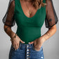 Spliced Mesh Puff Sleeve Blouse