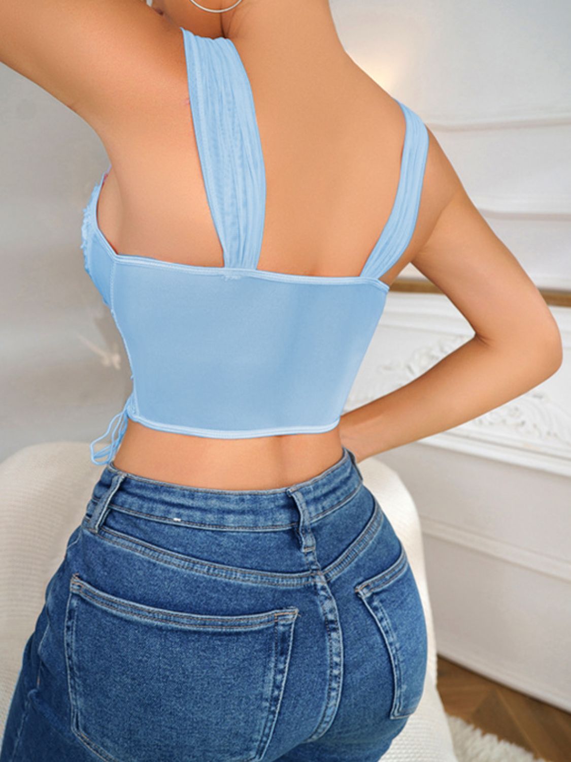 Lace Up Hem Detail Sweetheart Neck Cropped Tank