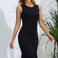 Decorative Button Split Ribbed Sleeveless Knit Dress