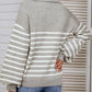 Striped Balloon Sleeve Collared Sweater