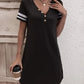 Striped Short Sleeve Decorative Button Dress