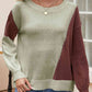 Contrast Round Neck Long Sleeve Knit Top