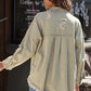 Distressed Fringe Trim Button Up Jacket