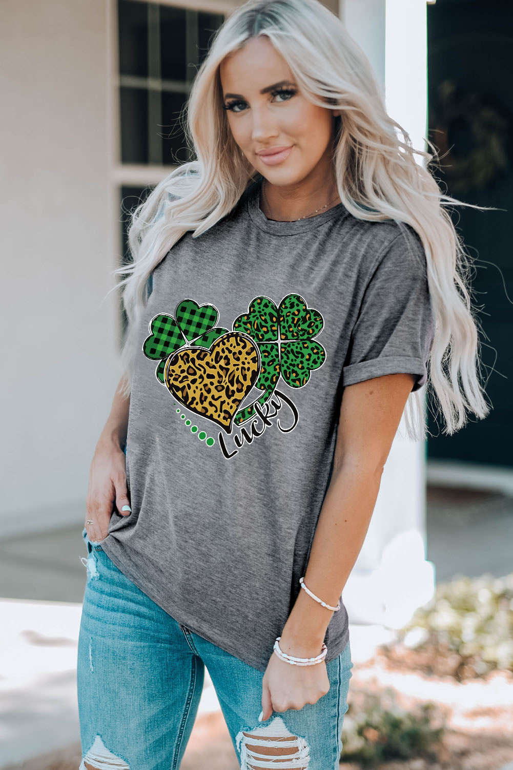 LUCKY Graphic Cuffed Short Sleeve Tee Shirt