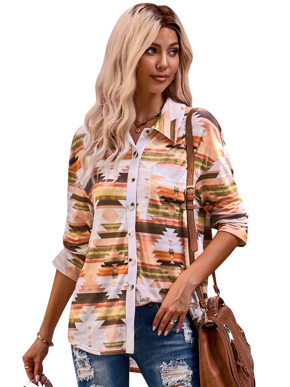 Printed Button Down Dropped Shoulder Shirt