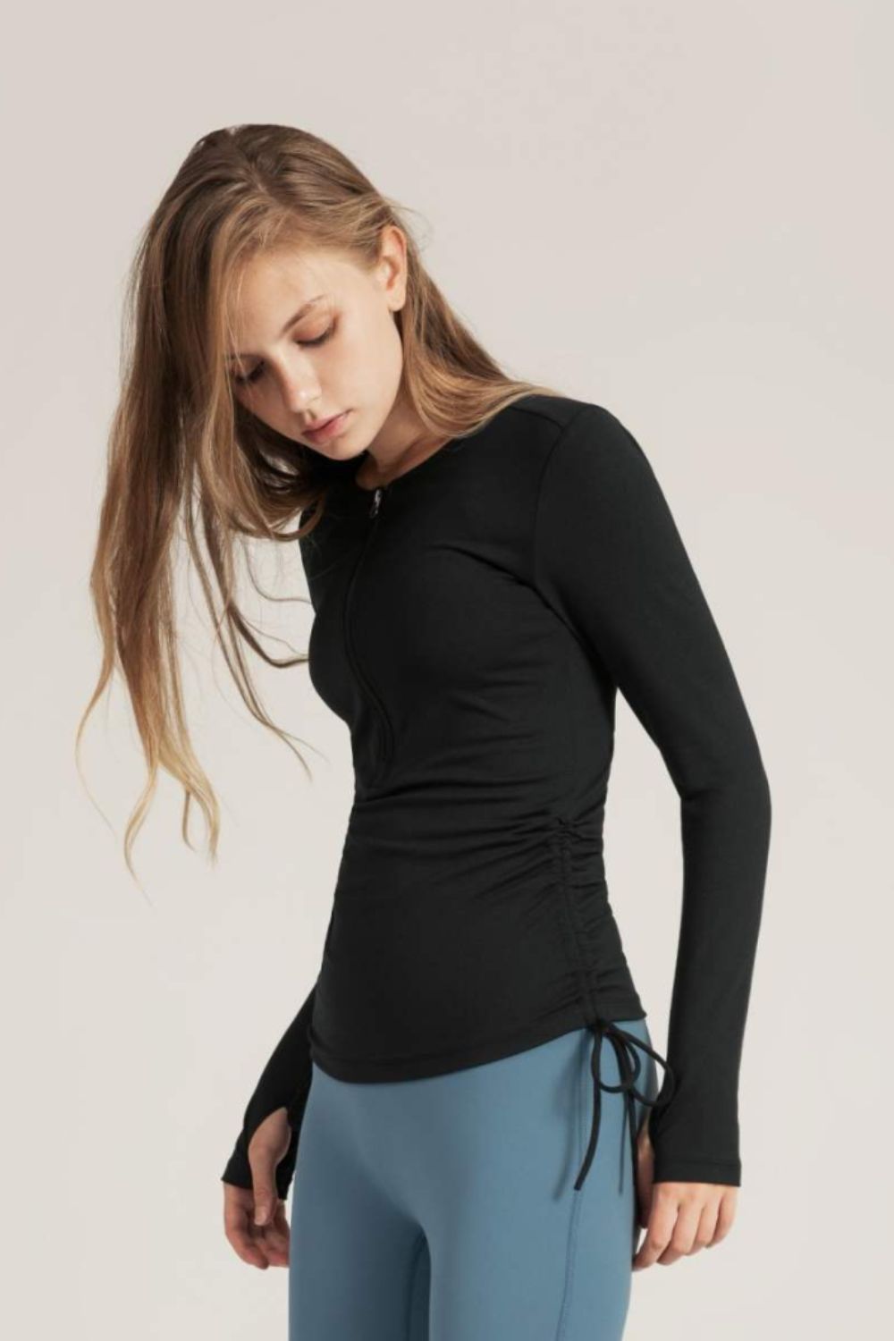 Half-Zip Drawstring Long Sleeve Sports Top