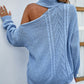 Mixed Knit Cold-Shoulder Turtleneck Sweater
