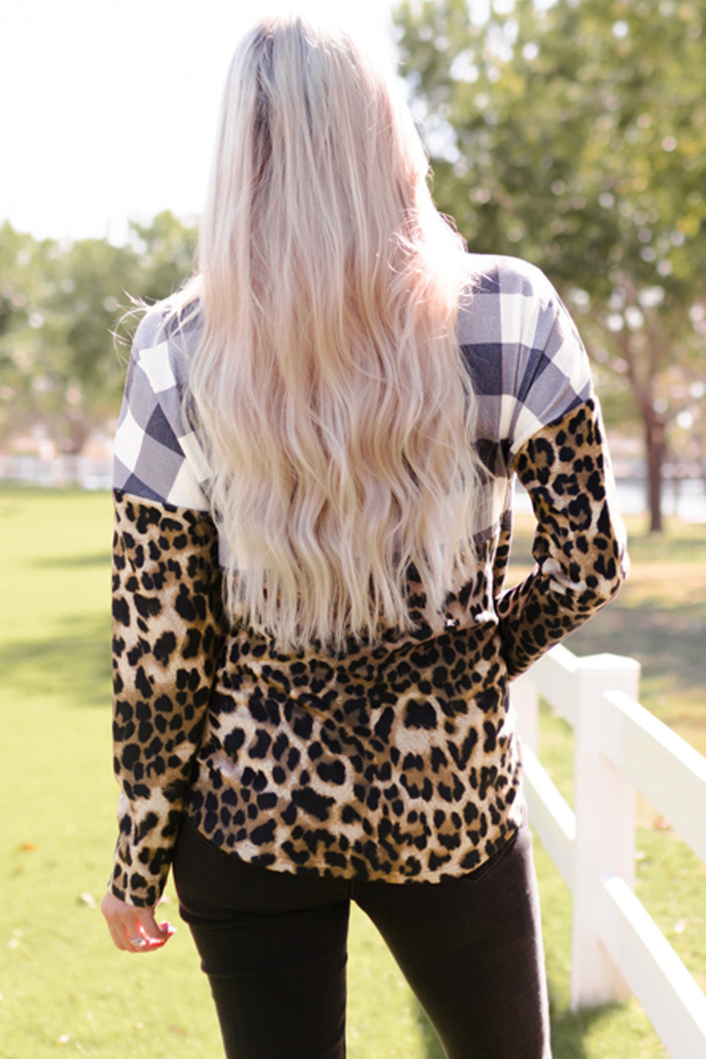 Leopard Plaid Cowl Neck Sweatshirt