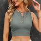 Half Button Ribbed Cropped Tank Top