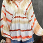 Striped Balloon Sleeve V-Neck Babydoll Blouse
