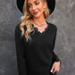 Scalloped Lace Trim V-Neck Top