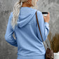 Distressed Zip Up Drawstring Detail Hoodie