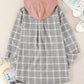 Plaid Drawstring Hooded Shirt Jacket