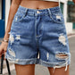 Distressed Denim Shorts with Pockets