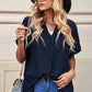 Notched Side Slit Cuffed Blouse