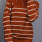 Striped Button Detail Round Neck Sweater