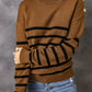 Striped Button Detail Mock Neck Sweater