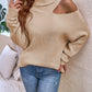 Cold-Shoulder Turtleneck Rib-Knit Sweater
