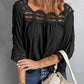 Crochet Openwork Three-Quarter Sleeve Blouse